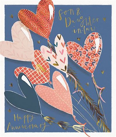 Heart Balloons Son & Daughter-in- Law Anniversary Card