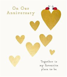 Gold Hearts and Ladybirds Our Anniversary Card