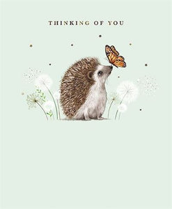 Hedgehog WithbA Butterfly Thinking of You Card