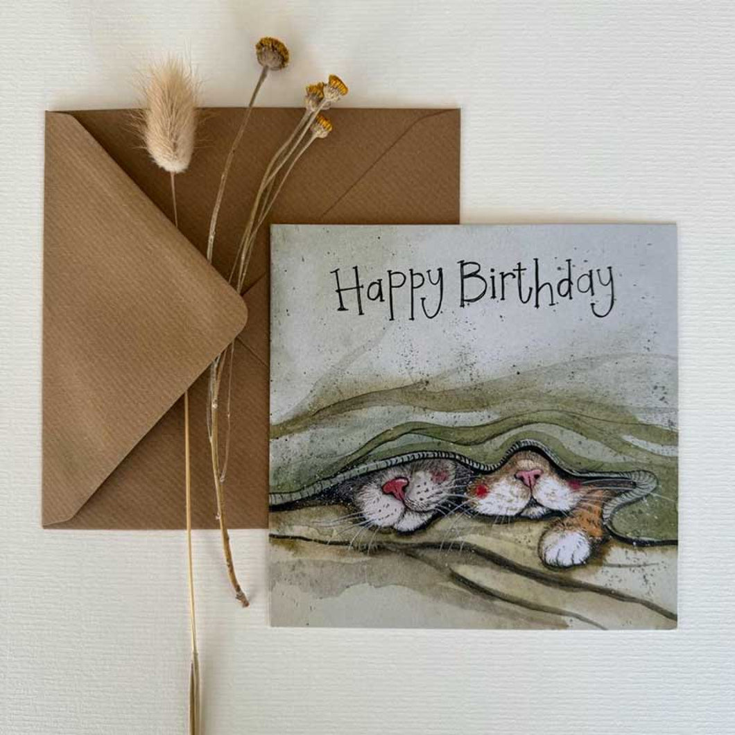 Cats Under Blanket Birthday Card