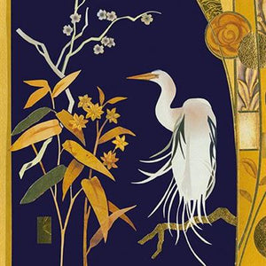 Heron On Gold Branch Blank Card