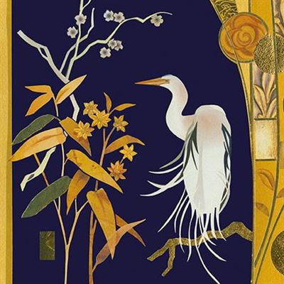 Heron On Gold Branch Blank Card