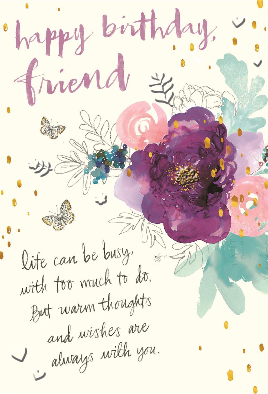 Purple Flower Friend Birthday Card