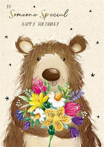 Bear with Flowers Someone Special Birthday Card