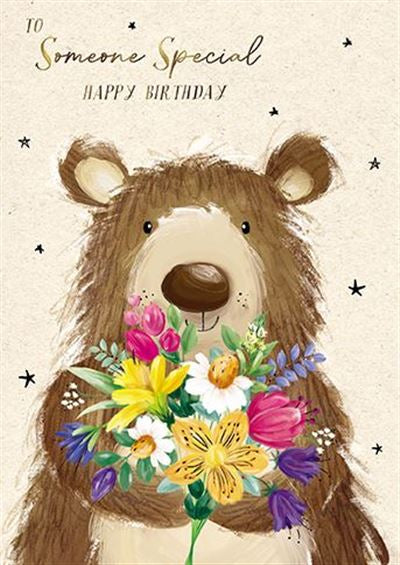 Bear with Flowers Someone Special Birthday Card