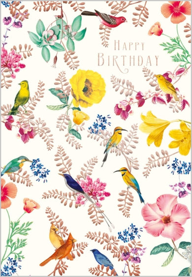 Exotic Birds And Flowers Birthday Card