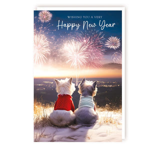 Dogs Watching Fireworks New Year Card