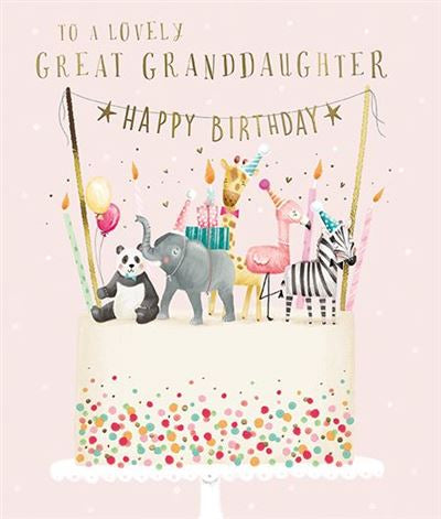 Party Animal Cake Great Granddaughter Birthday Card