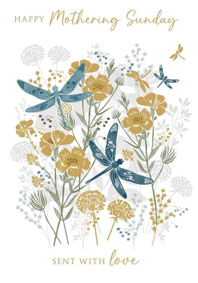 Blue & Gold Dragonflies Mothering Sunday Card