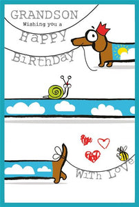 Dachshund & Snail Grandson Birthday Card