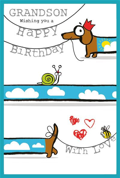 Dachshund & Snail Grandson Birthday Card
