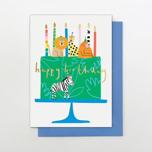 Safari Animals On A Birthday Cake Birthday Card