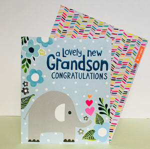 Elephant New Grandson Congratulations Card