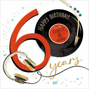 Record Player & Headphones 60th Birthday Card