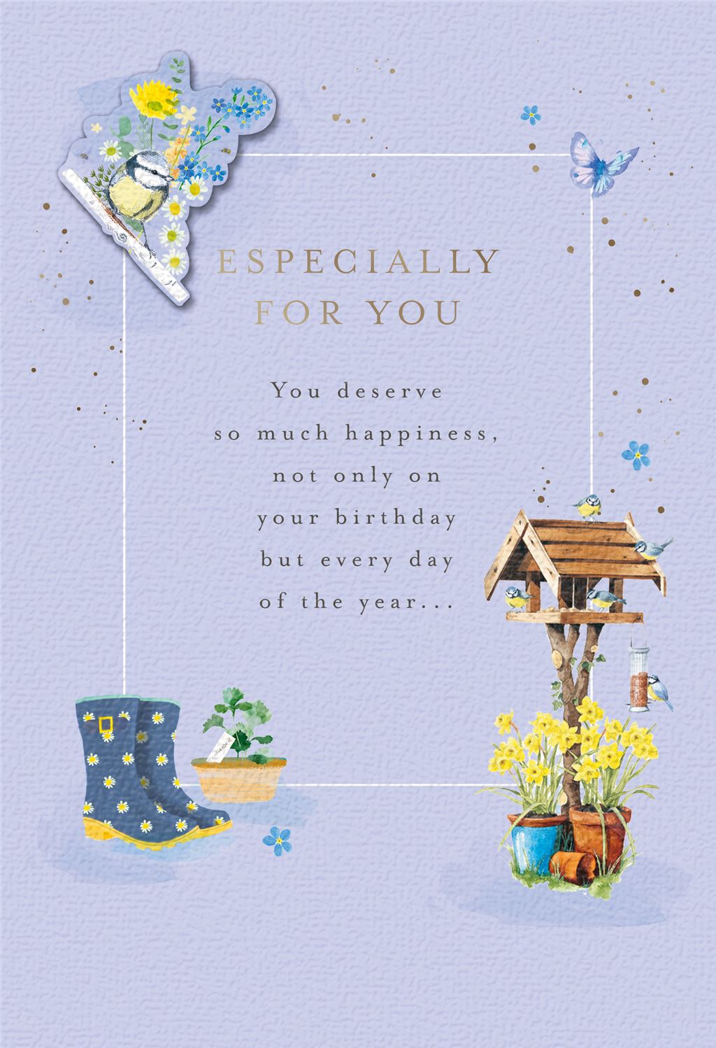 Especially For You Blue Tit Welly Boot Birthday Card