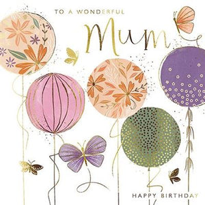 Floral Balloons and Butterflies Mum Birthday Card
