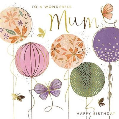 Floral Balloons and Butterflies Mum Birthday Card