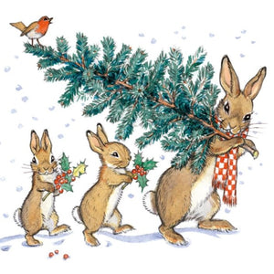 Bunnies Bringing Home The Tree Pack Of 8 Christmas Cards