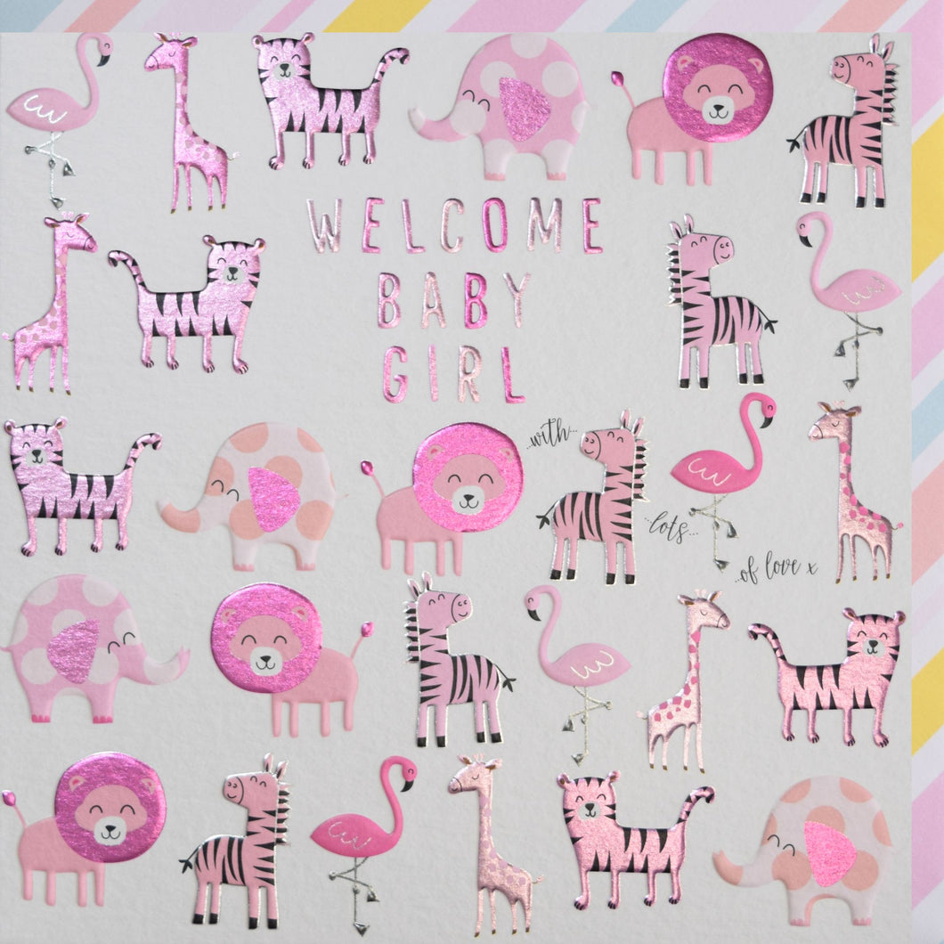 Pink Animals ‘Welcome Baby Girl’ Card