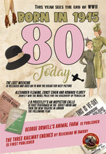 Load image into Gallery viewer, Born In 1945 - 80th Birthday Card
