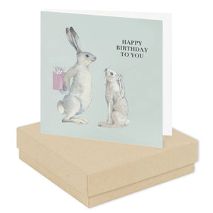 ‘Happy Birthday To You’ Rabbits Sterling Silver Flower Stud Earrings Card