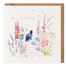 Load image into Gallery viewer, Black Cat In A Flower Garden Birthday Card
