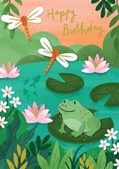 Frog Pond & Dragonflies Birthday Card