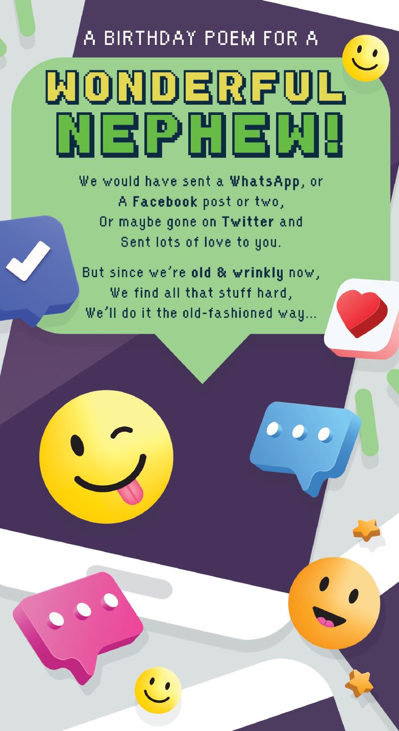 WhatsApp, Twitter , Facebook Nephew Birthday Card