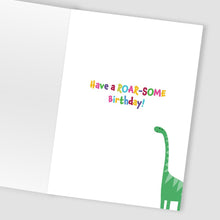 Load image into Gallery viewer, Dinosaur 6th Birthday Card With Number 6 Temporary Tattoo
