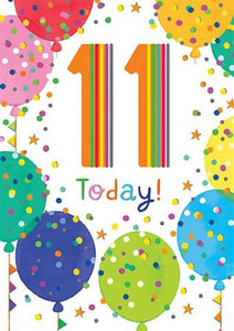 Multi-Coloured Balloons 11th Birthday Card