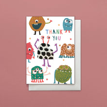 Load image into Gallery viewer, Pack Of 8 Thank You Cards Cartoon Monster Design
