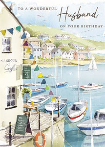 Harbour And Boats Scene Husband Birthday Card