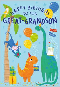 Monkeys and Dinosaurs Great-Grandson Birthday Card