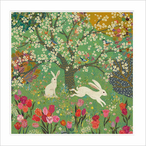 Spring Scene With Hares Blank Card