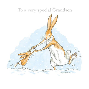 Grandson Dancing Hares Christmas Card