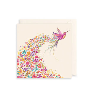 Pink Hummingbird Blank Card by Sara Miller
