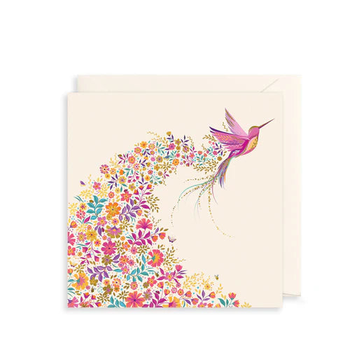 Pink Hummingbird Blank Card by Sara Miller