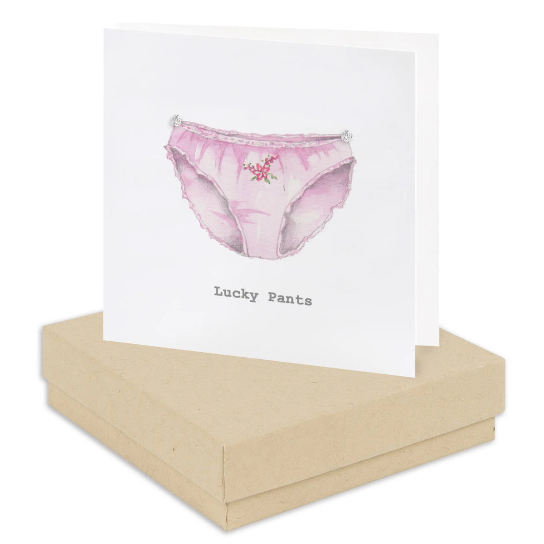 ‘Lucky Pants’ Sterling Silver Crystal Stud Earrings Card