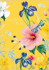 Flowers And Dragonflies Birthday Card