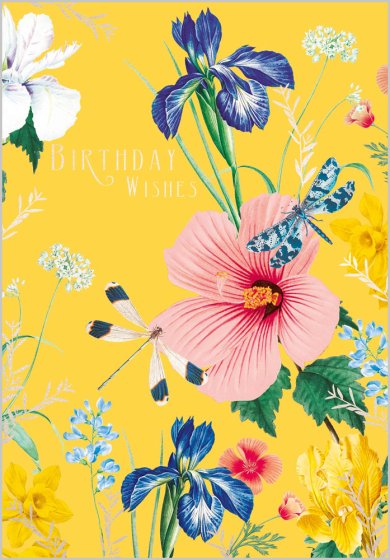 Flowers And Dragonflies Birthday Card