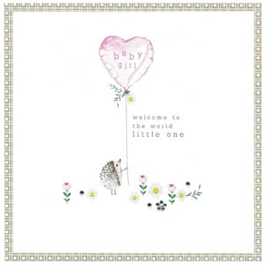 Balloon & Hedgehog Baby Girl Card