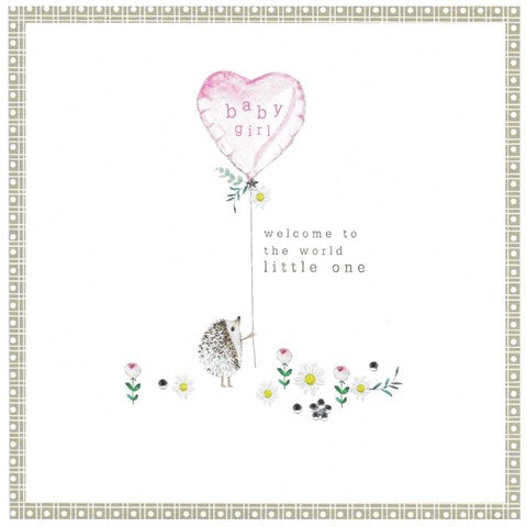 Balloon & Hedgehog Baby Girl Card