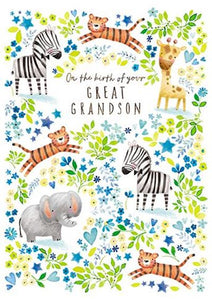 Blue Safari Animals  Birth Of Your Great Grandson Card