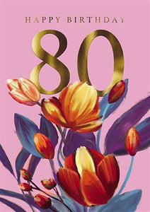 Floral 80th Birthday Card