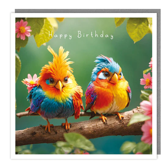 Two Colourful Birds Birthday Card