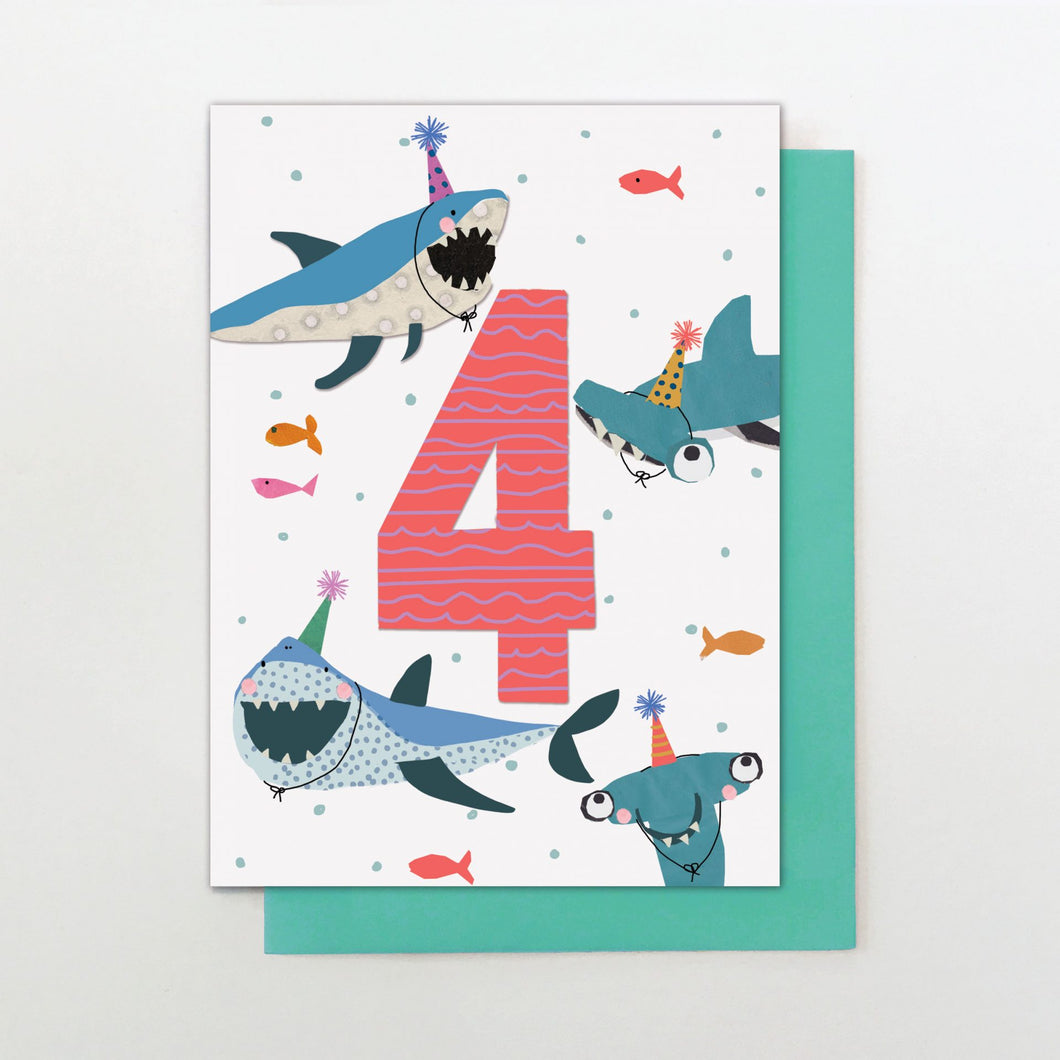 Shark 4th Birthday Card