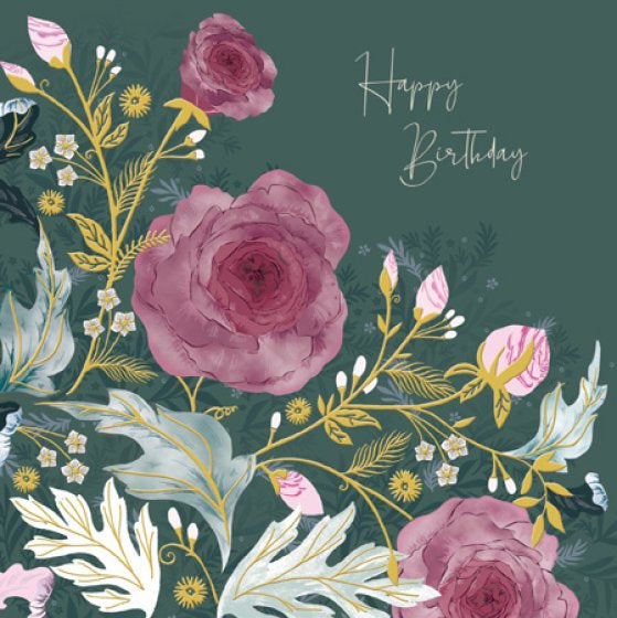 Pink & Purple Roses Birthday Card