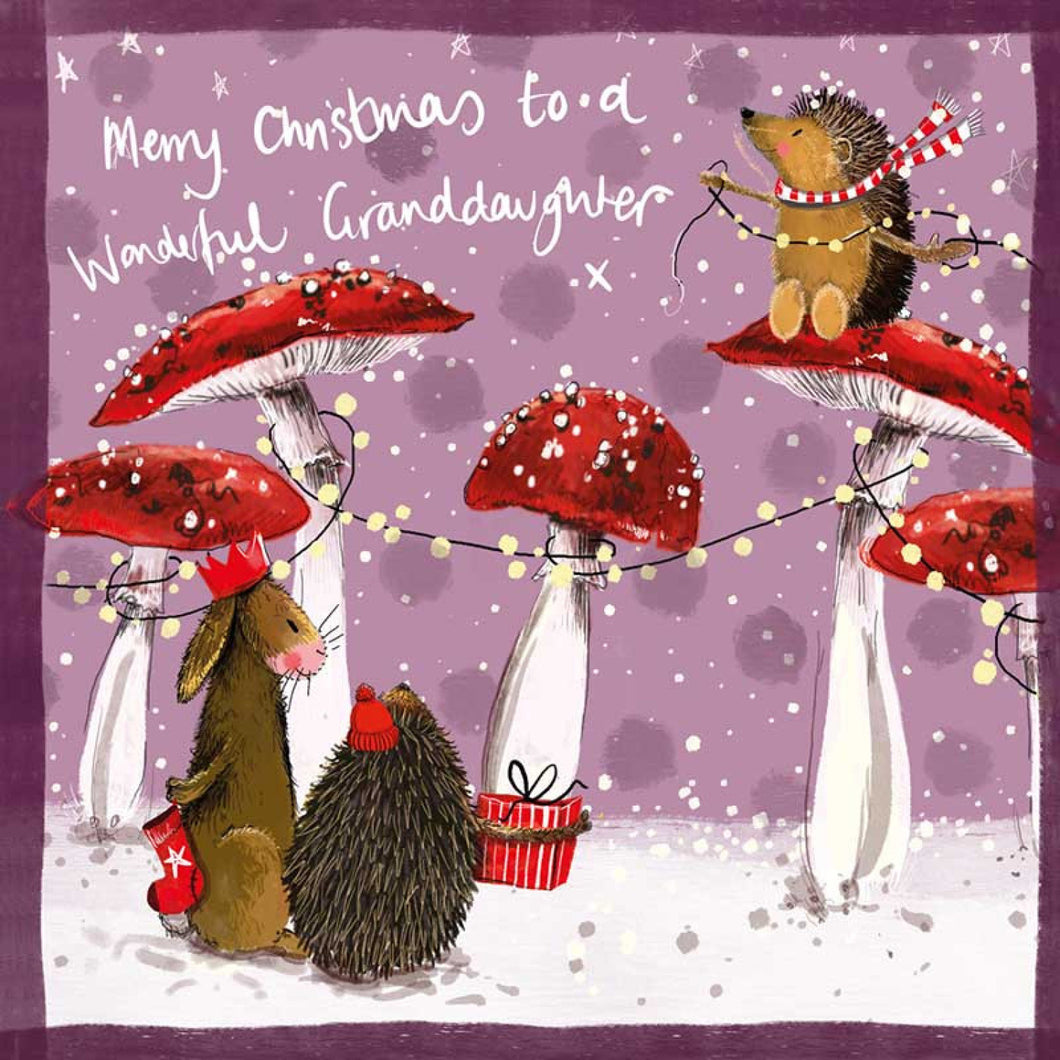 Hedgehog & Toadstool Granddaughter Christmas Card