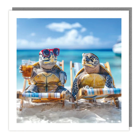 Sun Bathing Sea Turtles On The Beach  Blank Card