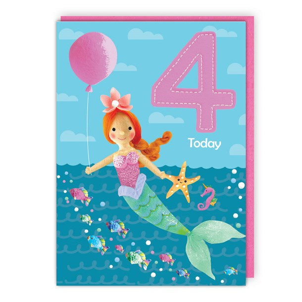 Mermaid 4th Birthday Card